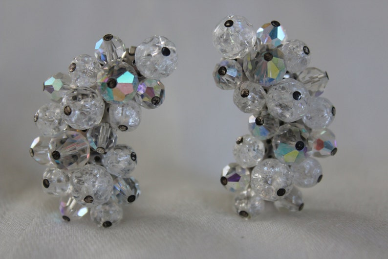 Clear Crystal Beaded Ear Climbers Clip ons