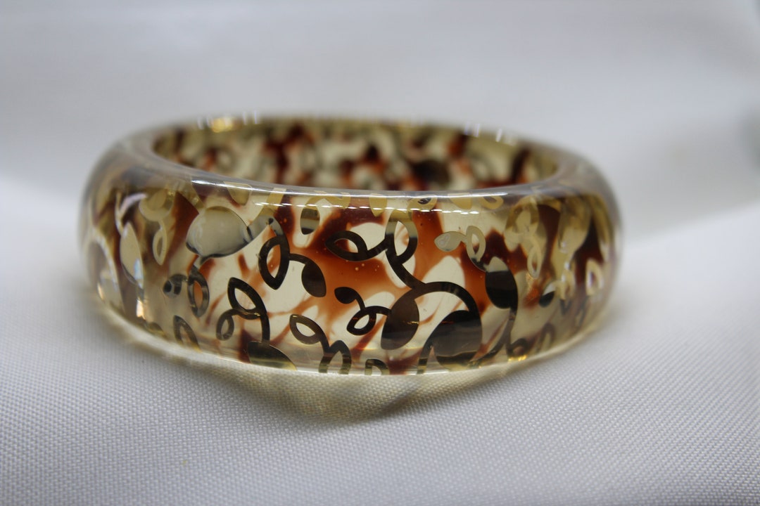 Vintage Clear Resign Bracelet With Swirls of Gold - Etsy