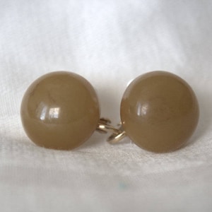 Beige Button Lucite Clip On Earrings