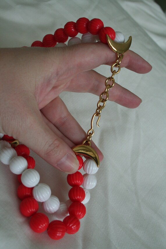 Monet Red White and Gold Beaded Necklace - image 4