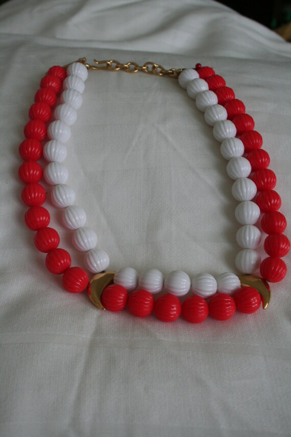 Monet Red White and Gold Beaded Necklace - image 3