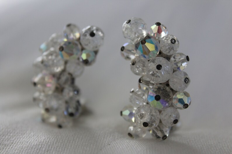 Clear Crystal Beaded Ear Climbers Clip ons