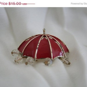 SALE Lisner Enamel Umbrella Brooch Red