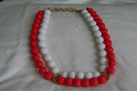 Monet Red White and Gold Beaded Necklace - image 1