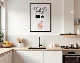 Póster de Baking Queen – Küchen Wandbild mit Cupcake – Geschenk für Hobbybäckerin – Backen Deko – Küche Print A5 A4 A3