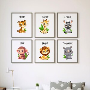 Safari Poster Set Kinderzimmer / Dschungel Tiere Wandbilder / Babyzimmer Deko / Löwe Elefant Giraffe / Imprimir (Descarga digital)
