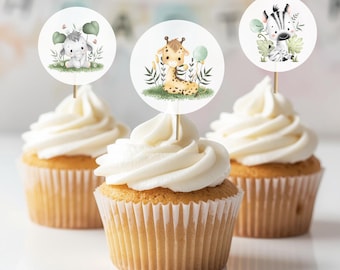 Safari Geburtstag Deko 1 2 3 Jahre – Juego de decoración para tartas y muffins, Aquarell Safari Tiere, Kindergeburtstag, Dschungel Party