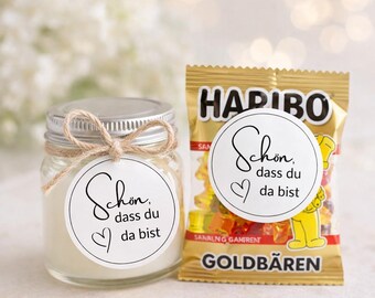 Hochzeit Gastgeschenk Etiketten „Schön dass du da bist“ – Printable Aufkleber & Anhänger zum Ausdrucken, Hochzeit DIY Deko