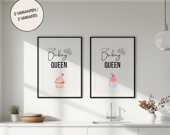 Póster Baking Queen – Küchen Wandbild mit Cupcake – Geschenk für Hobbybäckerin – Backen
