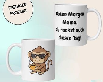 Vorlage PNG Datei Mama rockt – Tassen Design mit coolem Affe – Muttertag Geschenk – Sublimationsdatei – Descarga digital – Kaffeetasse Vorla