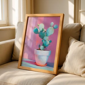 Pink Cactus Wall Art Print, Modern Cactus Decor, Bohemian Desert Art, Vibrant Botanical Painting, Prickly Pear Plant Pot
