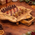 Live Edge Wooden Chess Set With Drawers | Rustic Natural Wood Game, Free Personalization product logo
