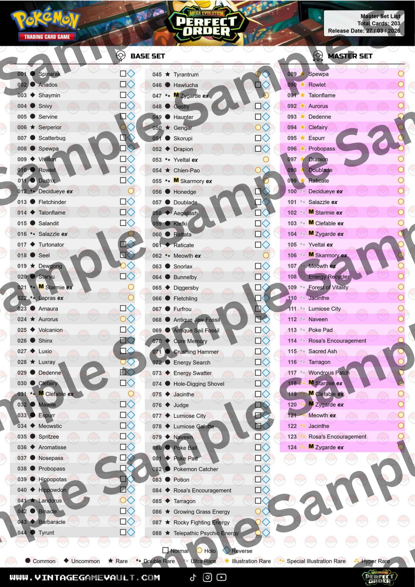 Perfect Order Visual Set List.pdf Pokémon TCG - Perfect Order - Master Set Checklist (download) - Etsy
