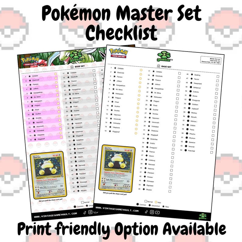 Pokémon TCG - Jungle - Master Set Checklist (download) - Etsy