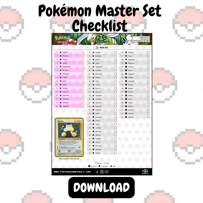 Pokémon TCG - Jungle - Master Set Checklist (download) - Etsy