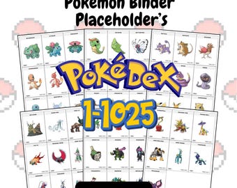 Tijdelijke aanduidingen voor Pokédex-bindmiddelen 1-1025 (volledige dex) | Digitale download