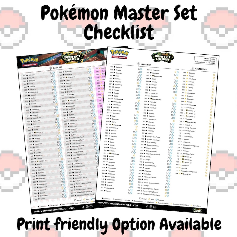 Perfect Order Checklist.pdf Pokémon TCG - Perfect Order - Master Set Checklist (download) - Etsy