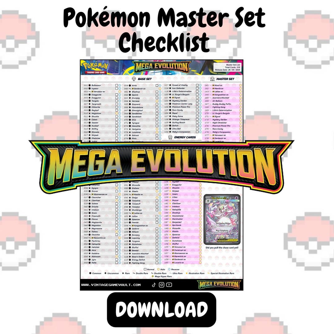 Pokémon Mega Evolutions - Base Set - Master Set Checklist (download) - Etsy