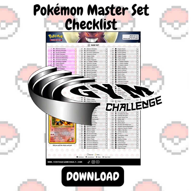 Pokémon TCG - Gym Challenge - Master Set Checklist (download) - Etsy