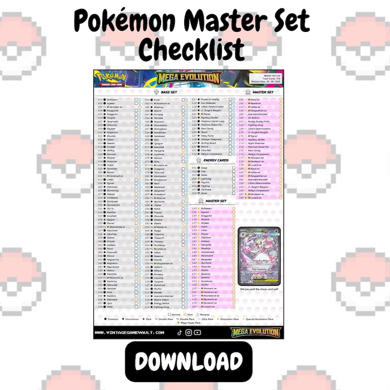 Pokémon Mega Evolutions - Base Set - Master Set Checklist (download) - Etsy