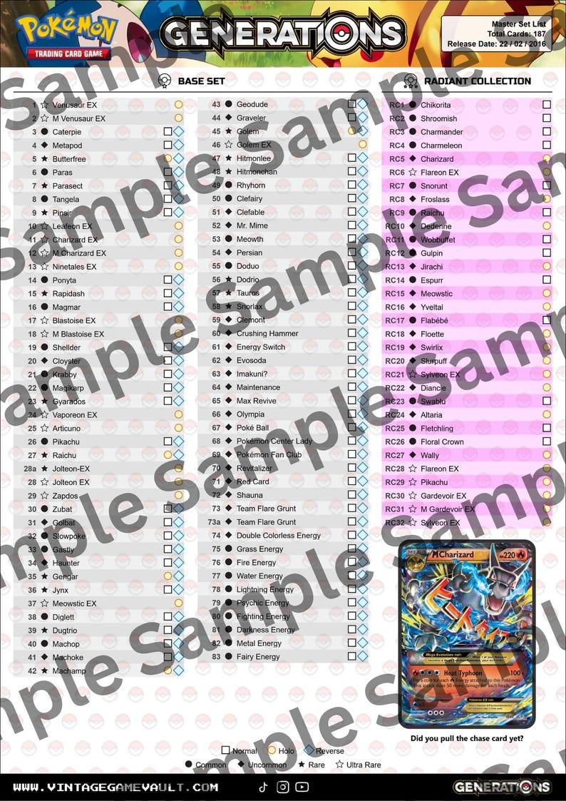 Pokémon TCG - Generations - Master Set Checklist (download) - Etsy