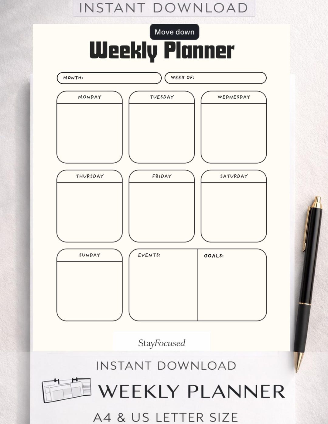 Minimalist Weekly Planner Printable | A4 & US Letter (instant Download ...