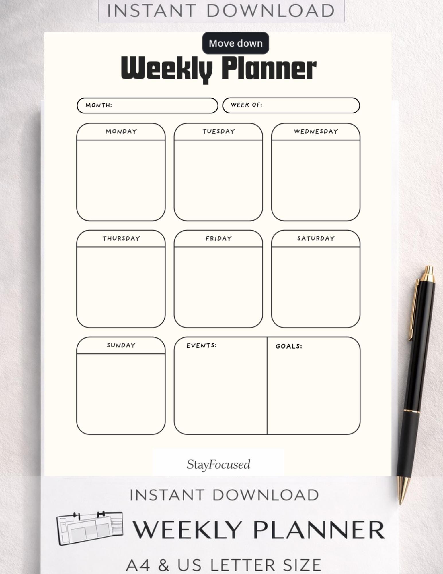 Minimalist Weekly Planner Printable | A4 & US Letter (instant Download ...