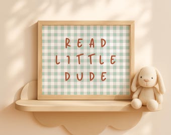 Sage Green Gingham Nursery Art - 'Read Little Dude' Printable (Digital Download)
