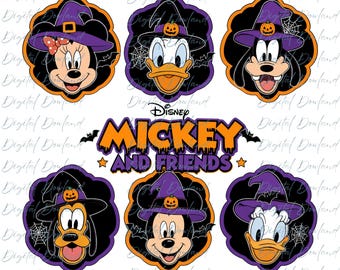 Mickey Mouse Halloween PNG, Spooky Cute Witch Hat Graphic, Purple Orange Scalloped Art, Disney Mickey Friends Clipart, Halloween PNG