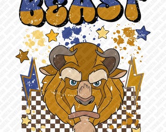 Retro Beast PNG Beauty and the Beast PNG, Beast Mode Shirt Design, Vintage Checkerboard Tale as Old as Time Clipart Digital Download