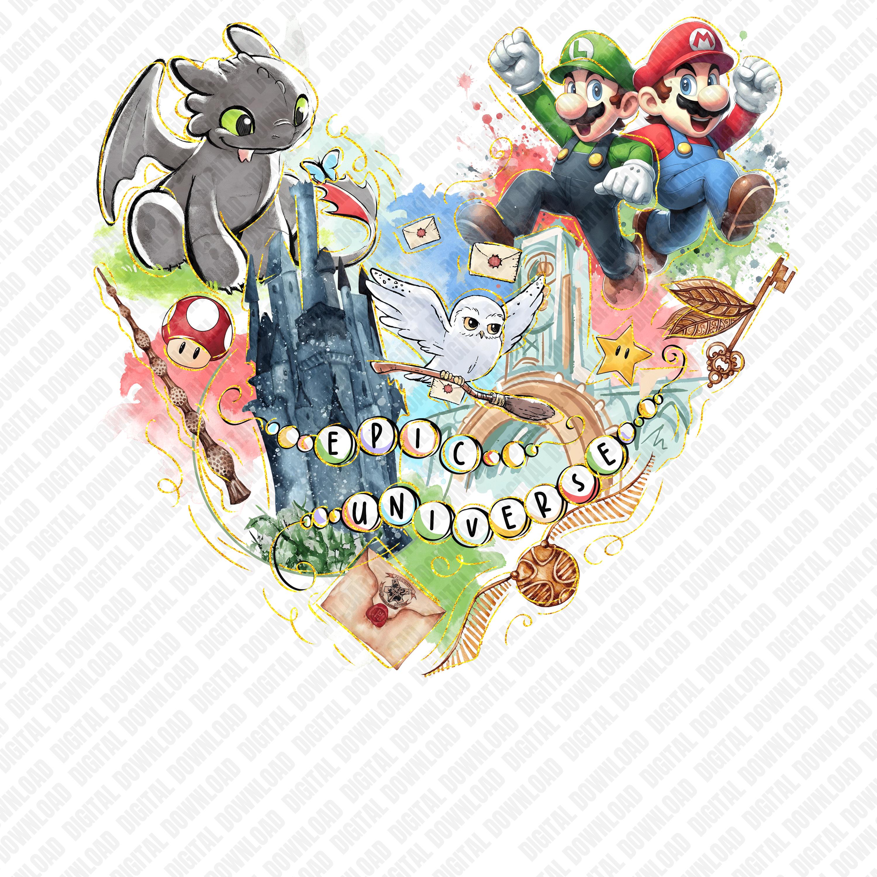 Mario and Luigi PNG, Toothless Dragon Wizard Owl Shirt Design,t, Magical Quest Digital