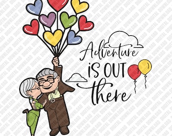 Adventure is Out There PNG Carl and Ellie Sublimation Design, Heart Balloon DTF Transfer, Couples Anniversary Shirt Digital Download PNG