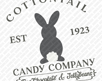Cottontail Candy Company PNG, diseño vintage de conejito de Pascua para sublimación, imágenes prediseñadas de tienda de dulces retro, descarga digital para camisetas navideñas DIY
