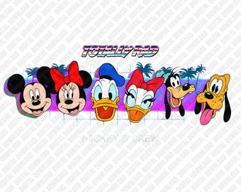 Totally Rad PNG Mickey and Crew 80s Retro Style Mickey Minnie Donald Daisy Goofy Pluto Sublimation DTF Transfer Digital Download Art