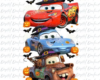 Lightning McQueen Halloween PNG, Witch Hat Red Car Clipart, 3D Animation Spooky Design, Cars Halloween Sublimation, Kids Spooky Download