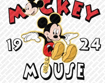 Mickey Mouse 1924 Retro PNG, Vintage Cartoon Jumping Mickey Sublimation, Classic Mouse Digital Download, Distressed Varsity DTF Shirt Art