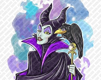 Maleficent Mistress of Evil PNG, Sleeping Beauty Villain Sublimation, Retro Maleficent with Raven Digital Download, Gothic DTF Shirt Art