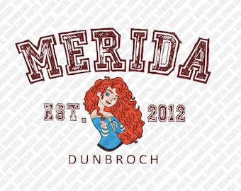 Merida Dunbroch PNG, Varsity Collegiate Est 2012 Sublimation Design, Scottish Archer Princess Digital Download, Retro Varsity DTF Shirt Art