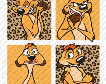 Timon Expressions Leopard Print PNG, Funny Meerkat Face Grid Sublimation, Lion King Safari Digital Download, Retro DTF Shirt Art