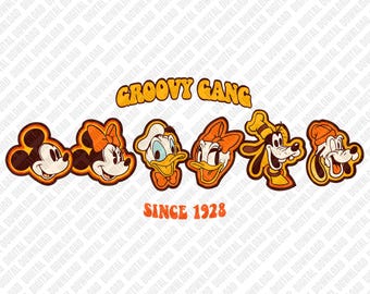 Groovy Gang PNG Since 1928 Mickey Minnie Donald Daisy Goofy Pluto Sublimation DTF Transfer Digital Download Art Character Sticker Graphic