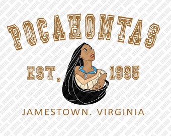 Pocahontas Jamestown PNG, Varsity Collegiate Est 1995 Sublimation Design, Virginia Nature Princess Digital Download, Retro Boho DTF Shirt
