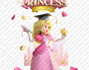 Principessa dell'ultimo anno, classe 2026 PNG, design di laurea ispirato alla pesca, gamer dell'ultimo anno 2026, download digitale, trasferimento DTF di laurea dell'ultimo anno 2026