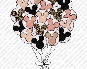 Retro Leopard Mouse Balloons PNG, Animal Print Magical Sublimation, Nude Aesthetic Digital Download, Cheetah DTF Shirt Art