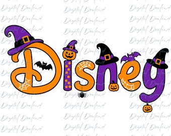 Disney Halloween PNG, Spooky Disney Sublimation, Disney Witch Hat Pumpkins, Orange Purple Spider Web Clipart, Disney Halloween Shirt Design