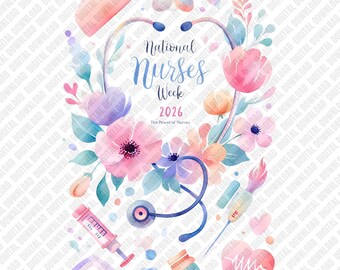Nationella sjuksköterskeveckan 2026 PNG Sjuksköterskornas kraft Caduceus Retro Rainbow Medicinsk professionell Sublimering DTF Transfer Digital Nedladdning