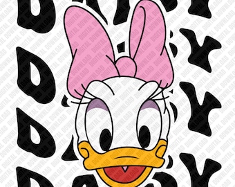 Daisy Duck PNG Personaje Retro Sublimación Daisy Clásica Transferencia DTF Texto Ondulado Descarga Digital Arte Lazo Rosa Gráfico Disney Fan Art Sticker