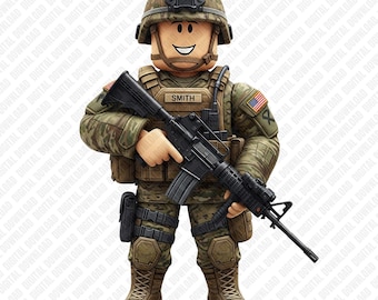 Roblox Soldier PNG Gamer Military Hero Digital Download Art Sublimation DTF Transfer Army Character Combat Athlete Design Graphic