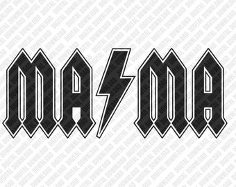 Rock Mama PNG, ACDC Inspired Mama Design, Rock and Roll Mother Gift Digital Download, Retro Mama Lightning Bolt DTF Transfer Sublimation