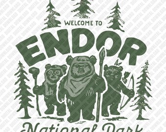Parque Nacional Endor PNG, Sublimación de Ewok Home, Transferencia DTF Retro Forest Moon, Arte digital de descarga de naturaleza de ciencia ficción