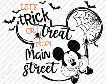 Let's Trick or Treat Down Main Street PNG, Spooky Spider Web Sublimation, Retro Mickey Halloween Digital Download, Orange Black DTF Shirt
